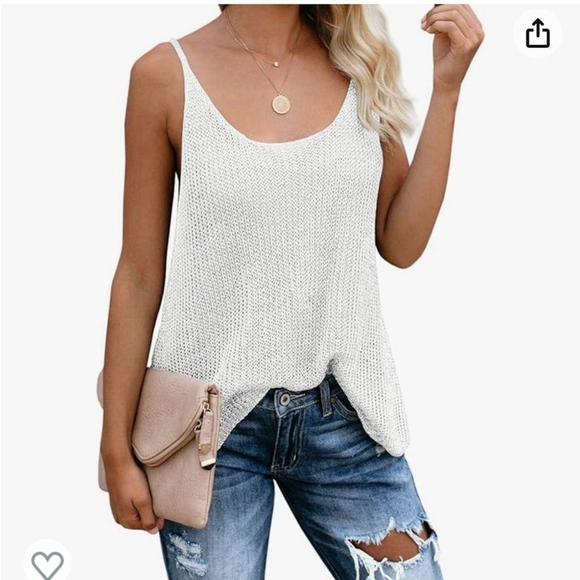 Scoop Neck Knit Sweater Tank Top Tunic in White Size Large - Picture 2 of 9